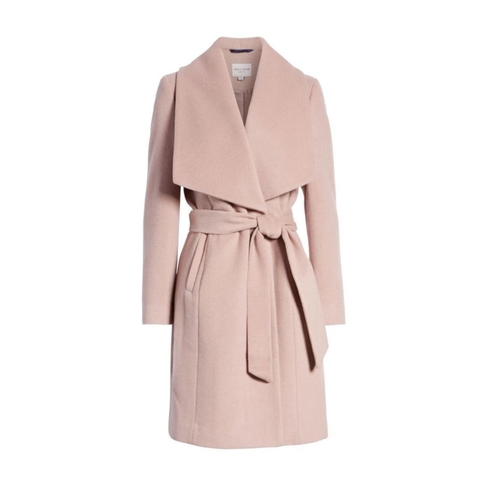 Calvin Klein Belted Wool Wrap Coat Pale Pink  Blush XXS / XS Unworn Winter Glam
